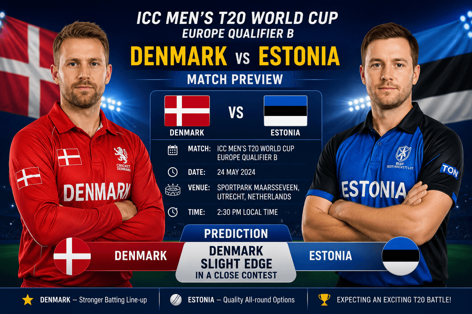 Denmark vs Estonia Prediction: ICC Men's T20 World Cup Europe Qualifier B Match Preview
