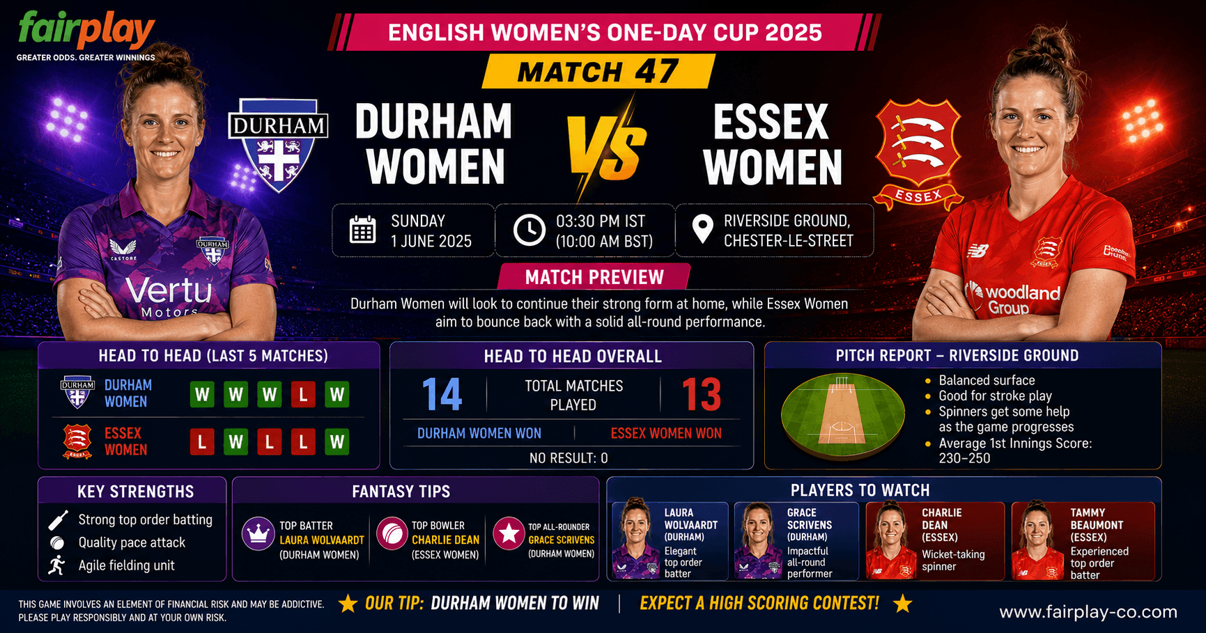 Durham Women vs Essex Women: Match 47 Preview & Fantasy Picks
