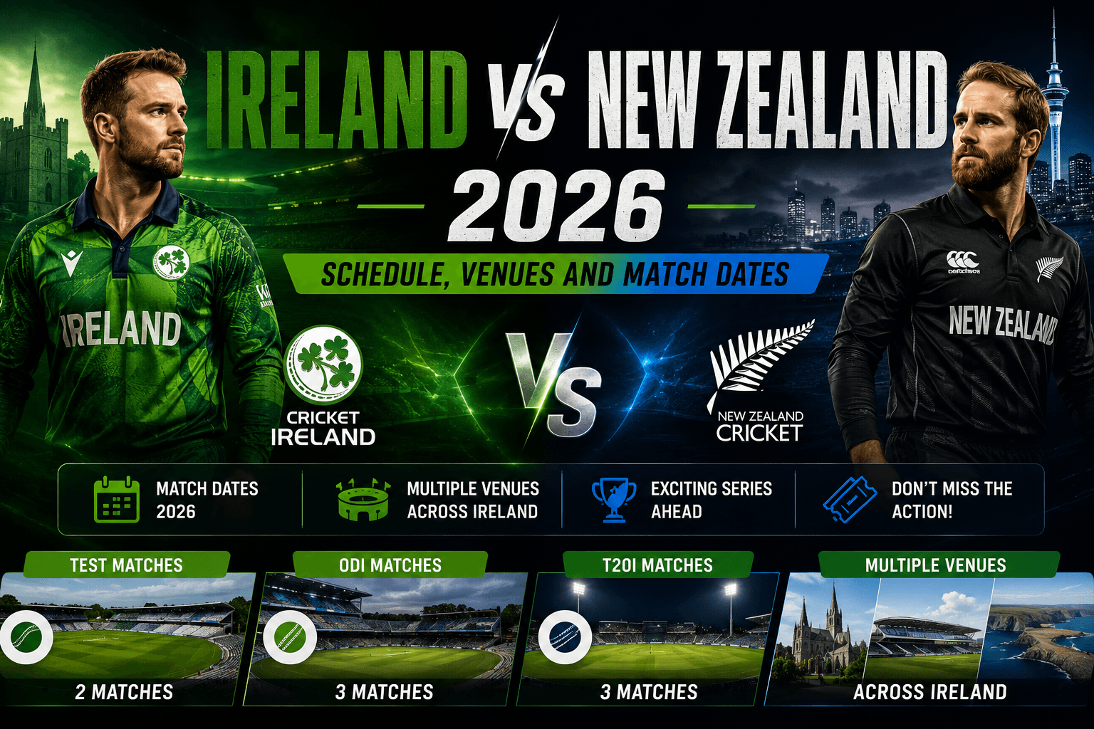 Ireland vs New Zealand 2026: Schedule, Venues and Match Dates