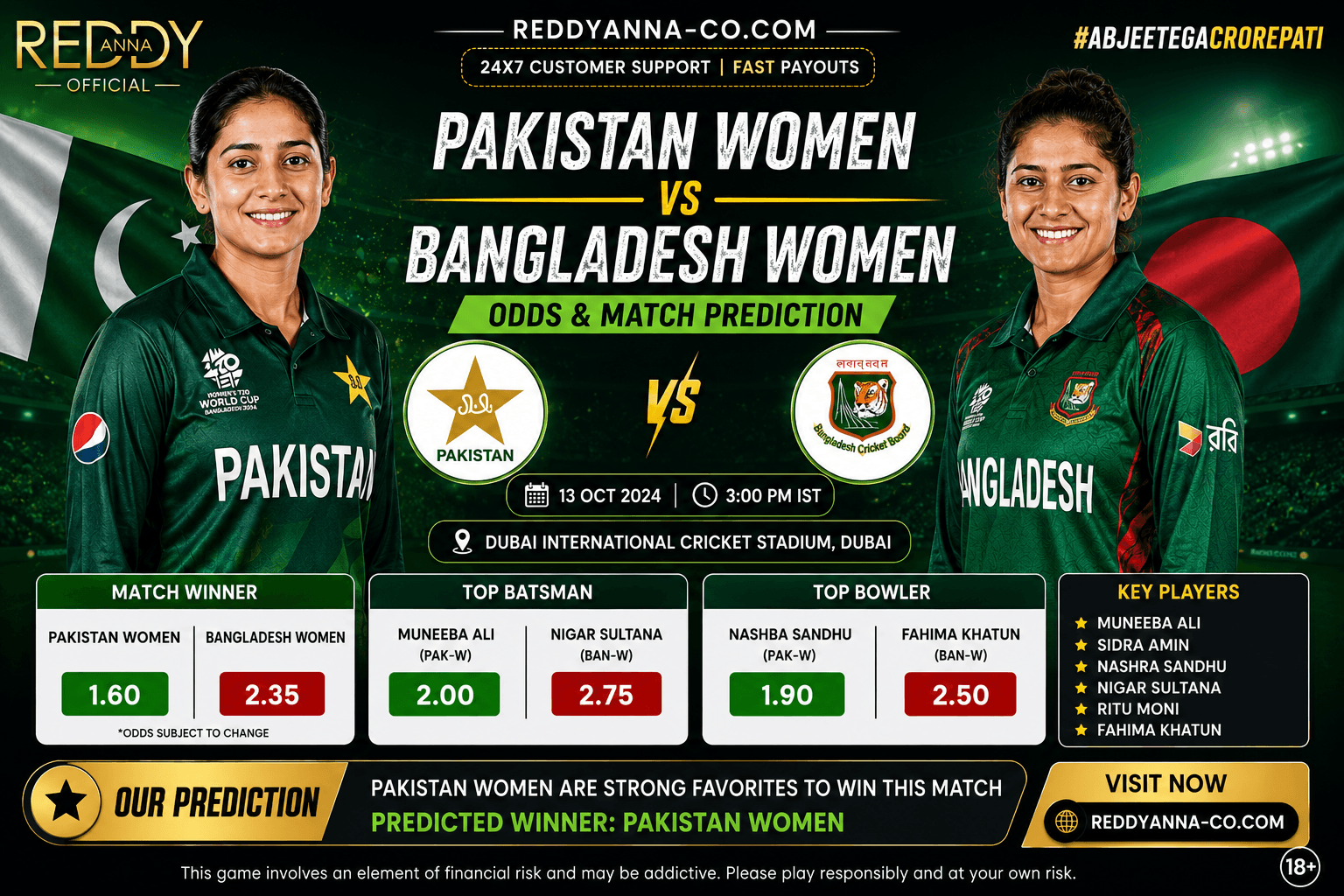 Pakistan vs Bangladesh Women Odds and Match Prediction