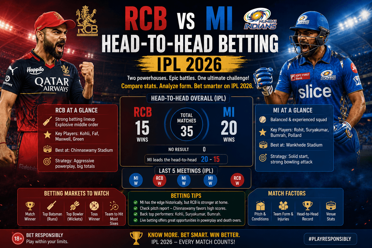 RCB vs MI Head-to-Head Betting IPL 2026: Form, Odds, and Prediction for the Match