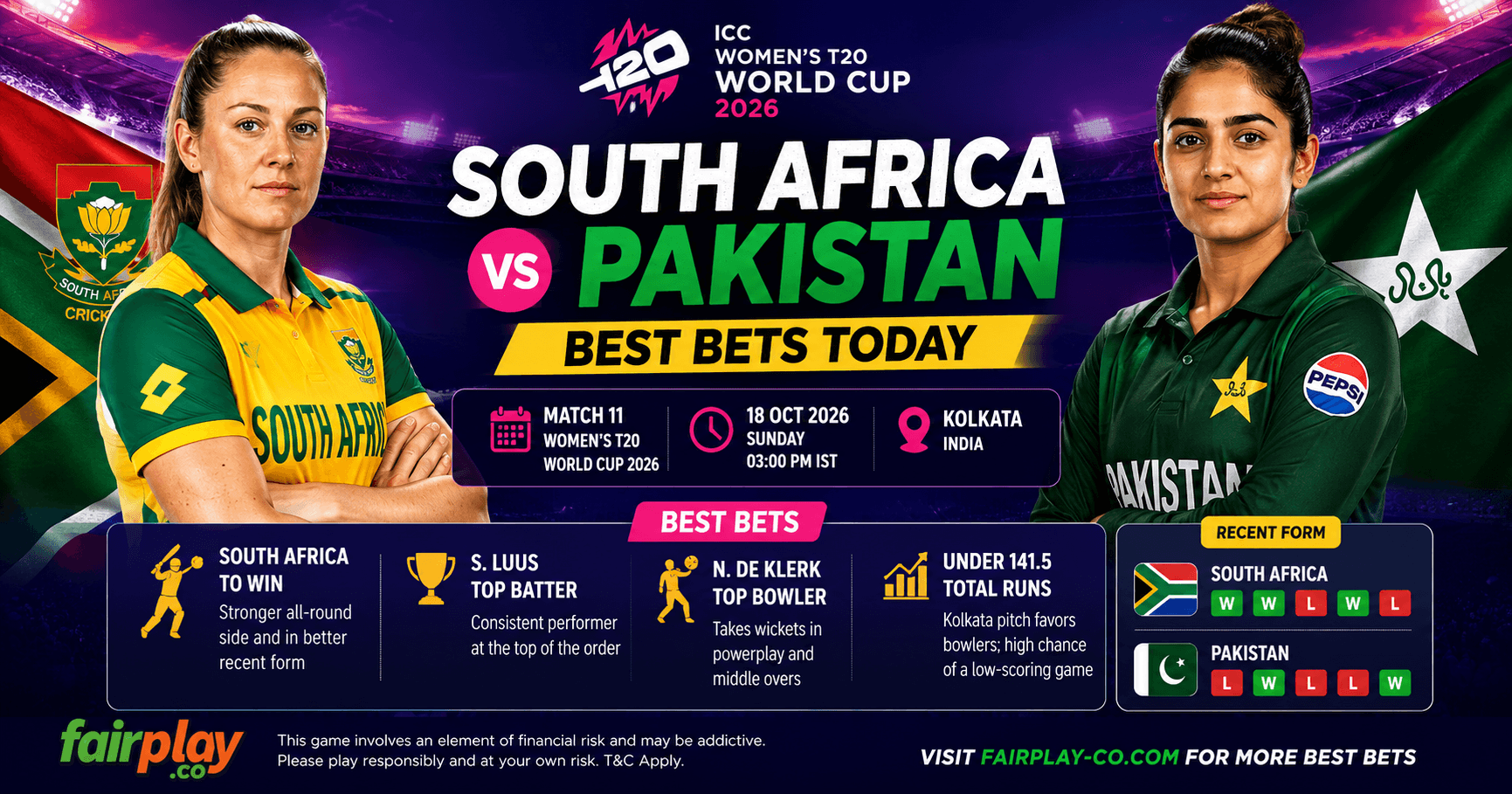 South Africa Women vs Pakistan Women Best Bets Today: Match 11, Women's T20 World Cup 2026
