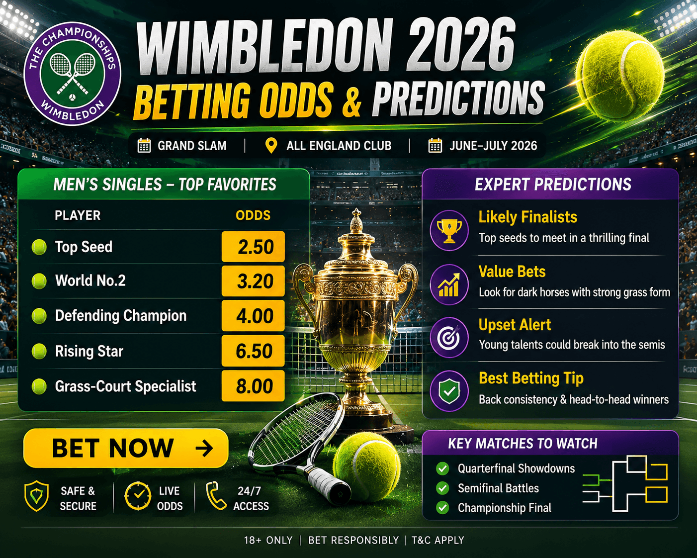 Wimbledon 2026 Betting Odds & Predictions: Men’s & Women’s Draw